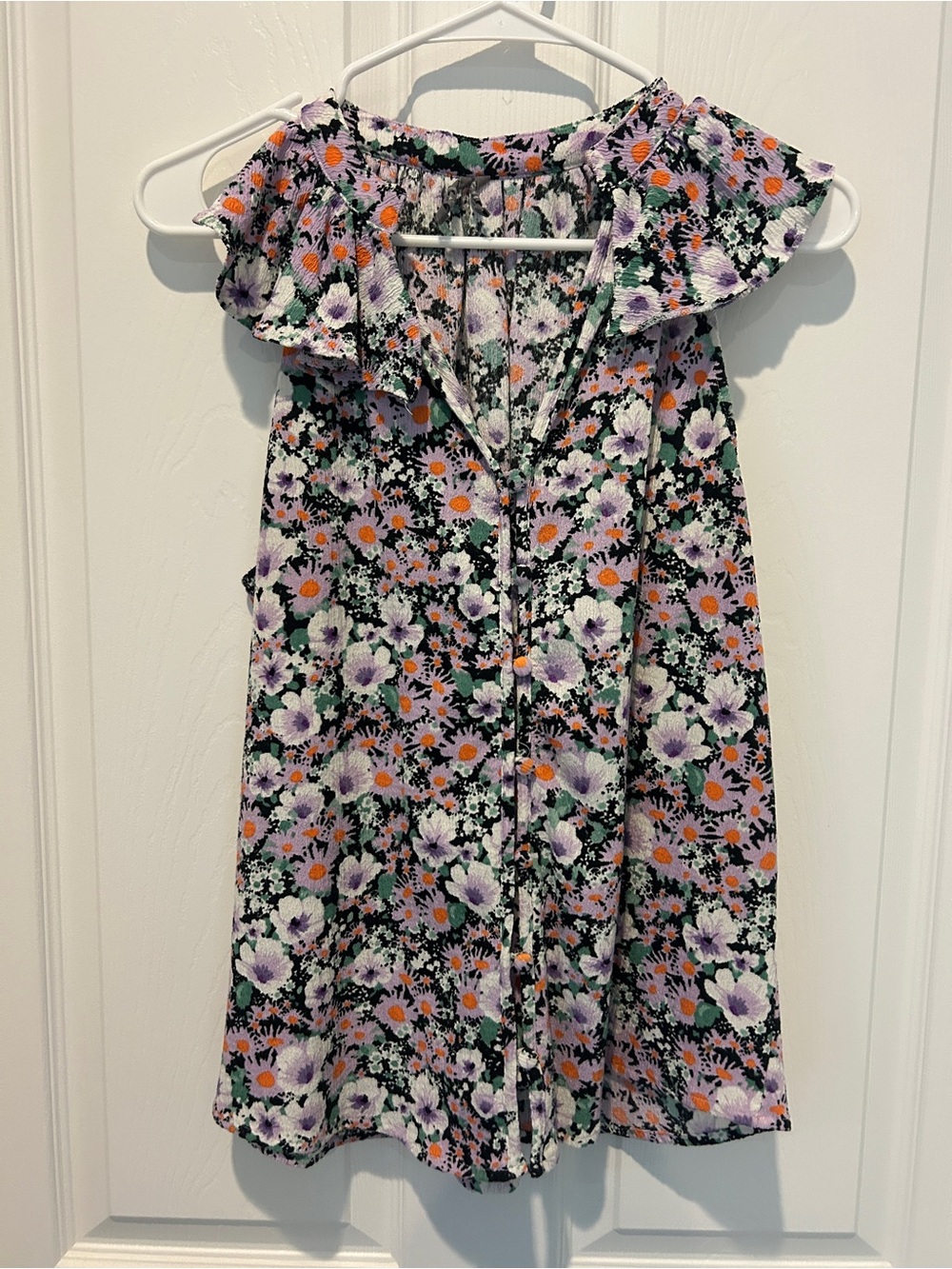 Anthro Sleeveless Floral Button-Front Top- Purple & Black Floral